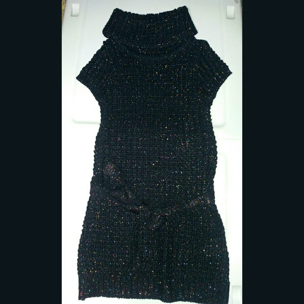 Pink Angel Girls Crocheted Sweater Dress Navy